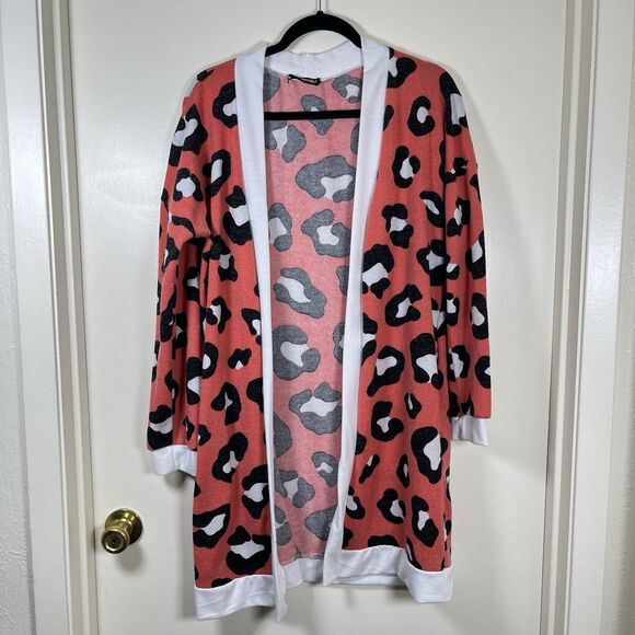 Hemish Women's Pink Leopard Print Button Down Cardigan Plus Size XL - Picture 1 of 4